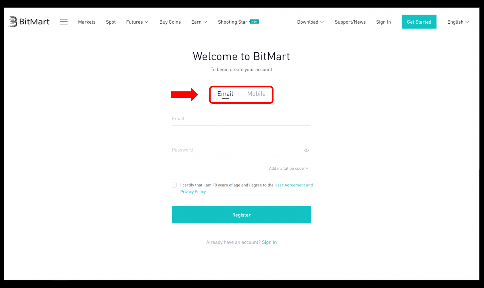 Как создать учетную запись и зарегистрироваться в BitMart