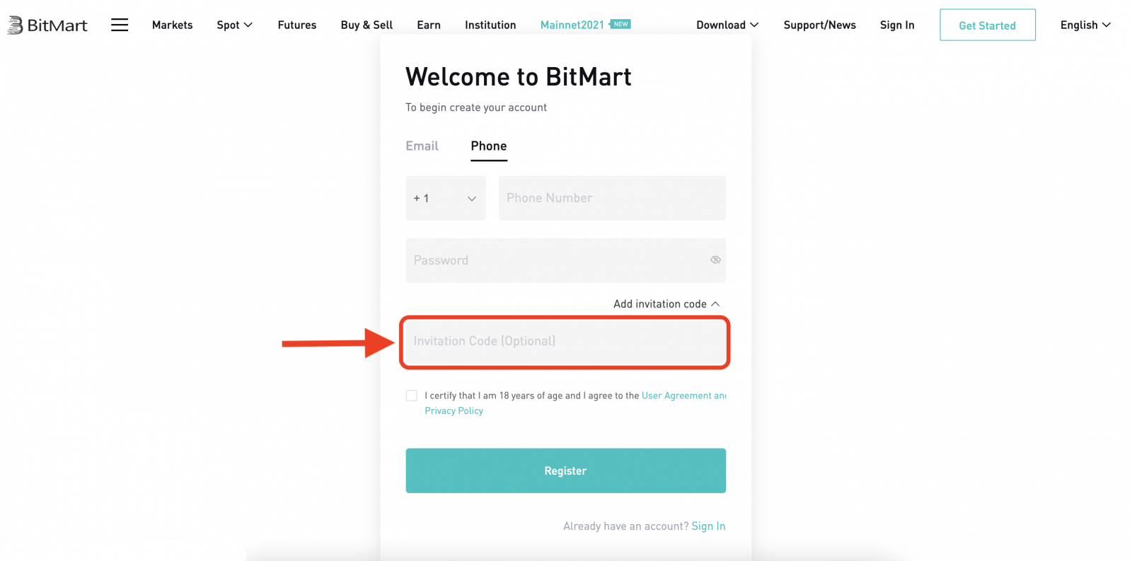 如何在BitMart注册和验证账户