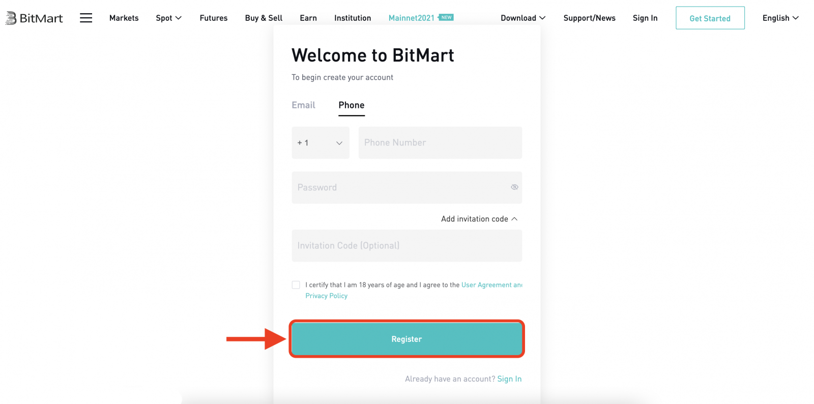 BitMart에 계정을 등록하는 방법