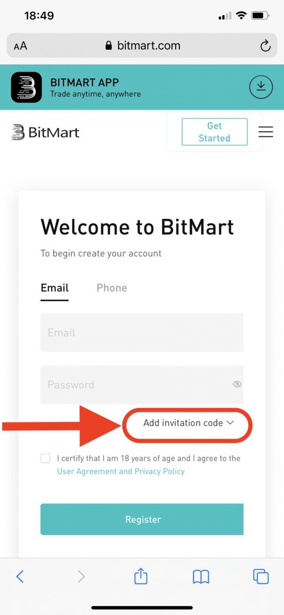 Como abrir uma conta de negociação no BitMart
