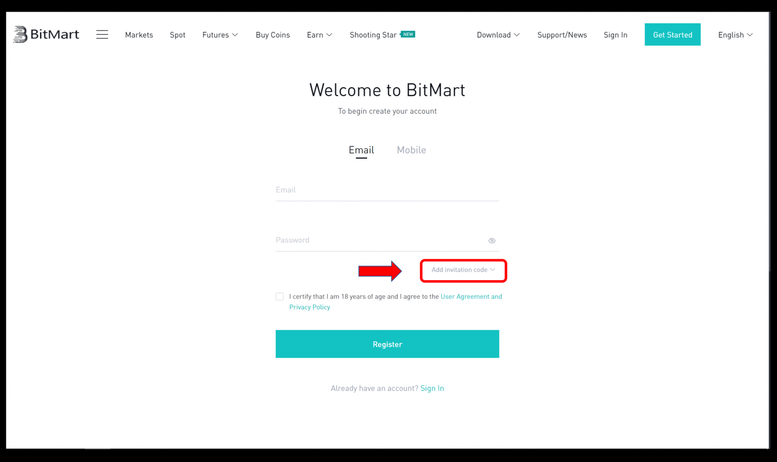 계정을 만들고 BitMart에 등록하는 방법