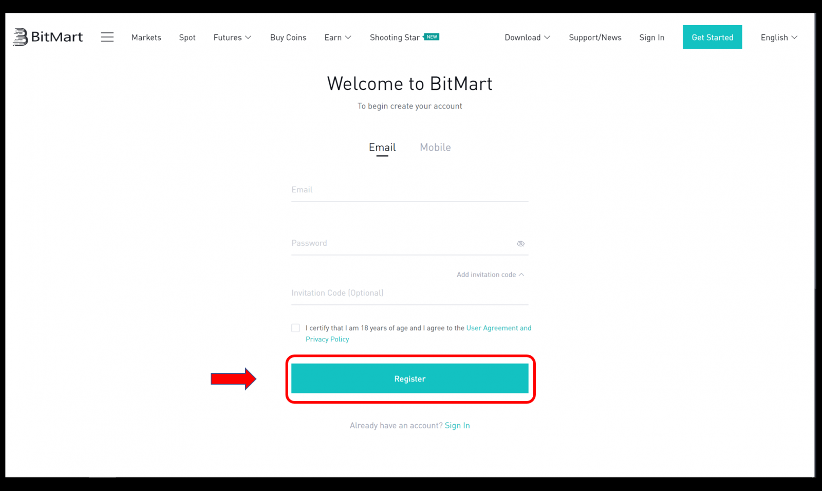BitMart में अकाउंट कैसे रजिस्टर करें