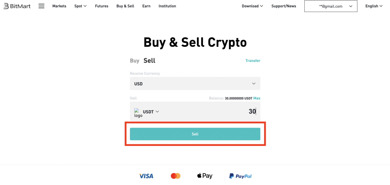 How To Sell Coins With MoonPay in BitMart